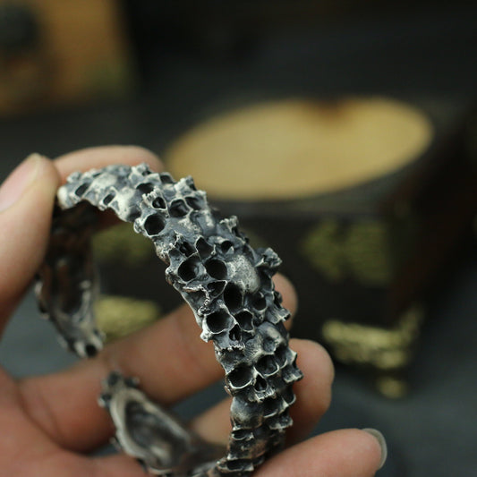 Thousand Faces Skull 925 Silver bangle bracelet, death ghost bracelet , Hell bangle, dark grave jewelry - Craftsman made