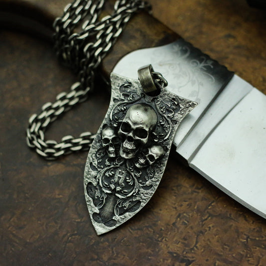 Gothic skull 925 silver pendant necklace, Gothic dark style silver pendant, vampire skull 925 sterling silver jewelry-Craftsmen made