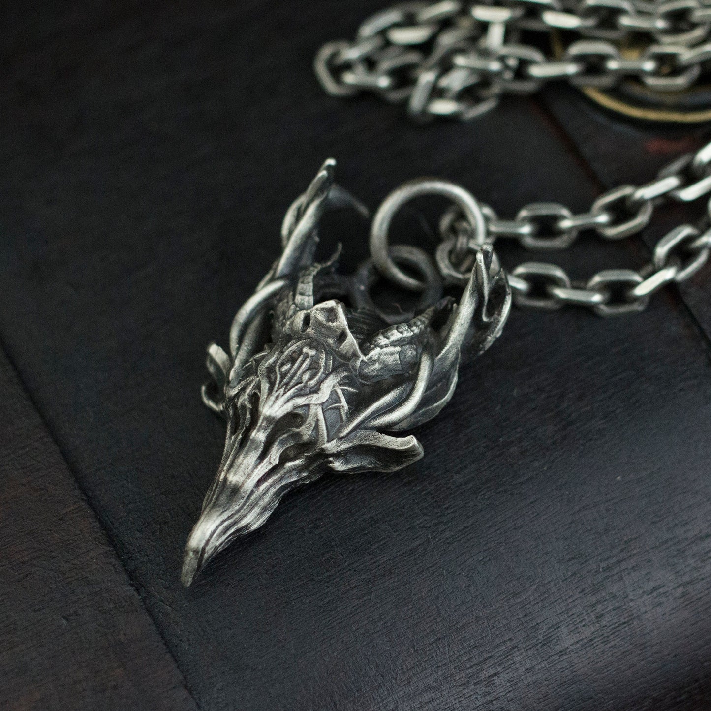 Archaeopteryx skull 925 silver pendant necklace, god bird skull pendant necklace, unique sterling silver jewelry-Craftsmen made