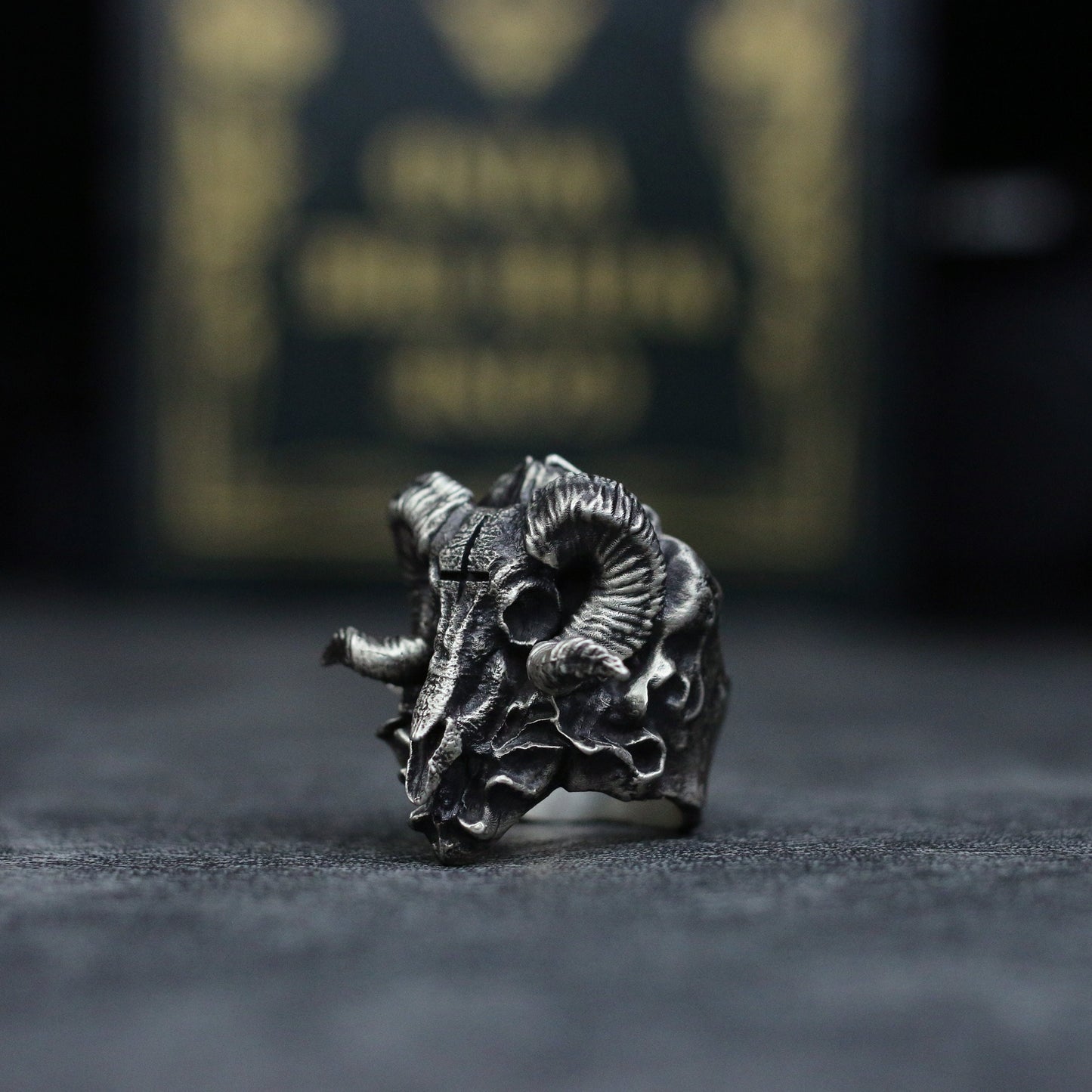 Sheep head skull 925 Silver Ring, evil mythological belief dark pendant necklace - Craftsman made