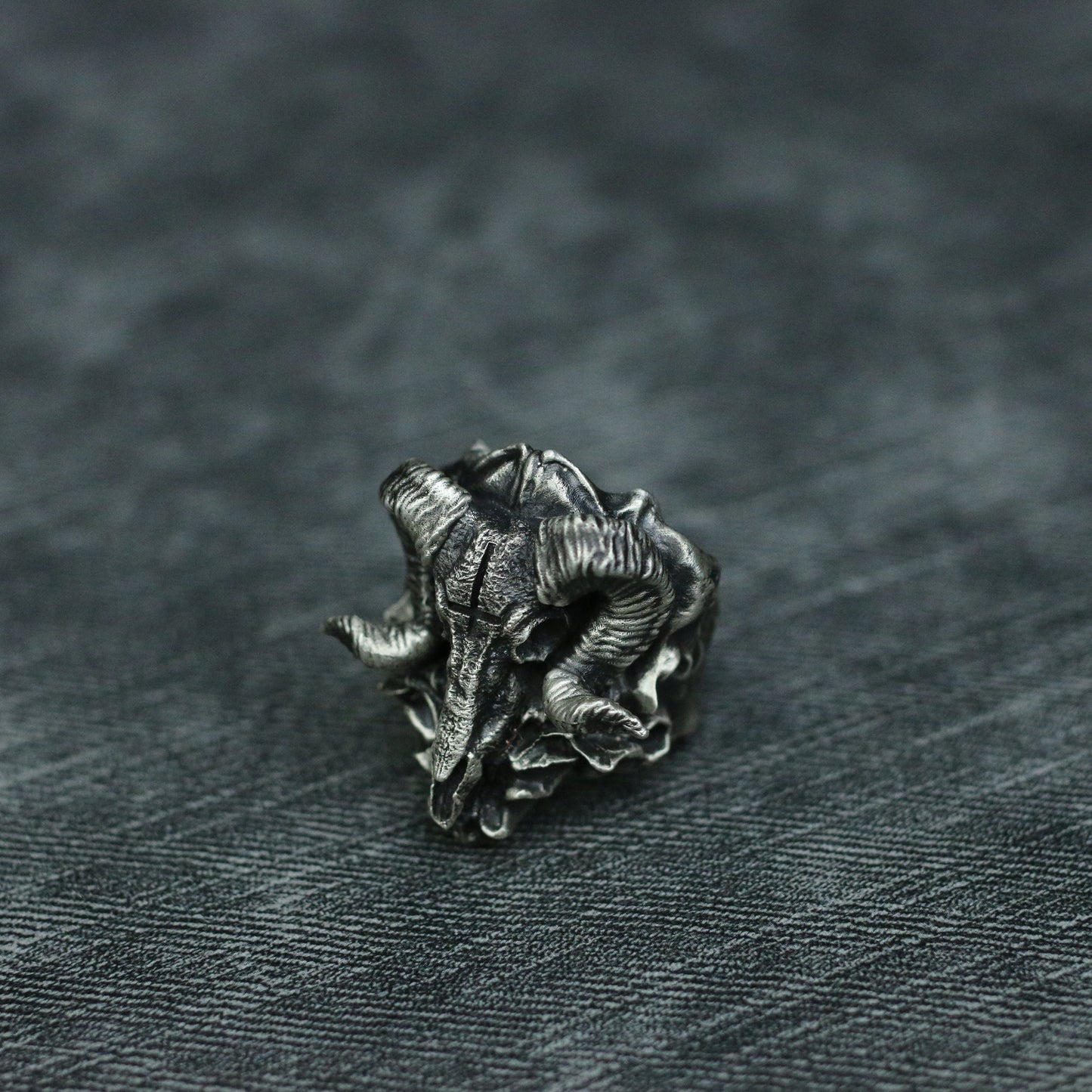 Sheep head skull 925 Silver Ring, evil mythological belief dark pendant necklace - Craftsman made