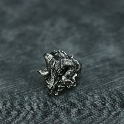Sheep head skull 925 Silver Ring, evil mythological belief dark pendant necklace - Craftsman made - SATANHORN