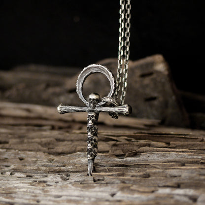 Sin Cross Skull Circle 925 silver Pendant Necklace, Belief Cross Solid Sterling Silver Brass Pendant-Craftsmen made - SATANHORN