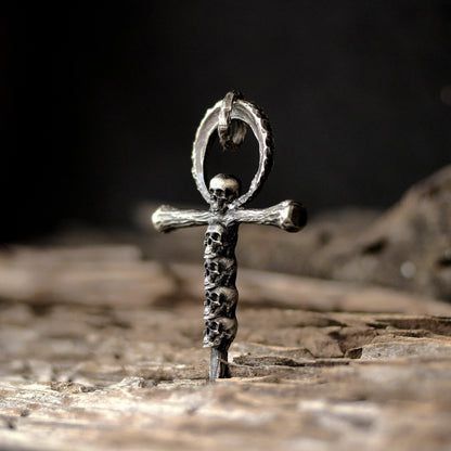 Sin Cross Skull Circle 925 silver Pendant Necklace, Belief Cross Solid Sterling Silver Brass Pendant-Craftsmen made - SATANHORN
