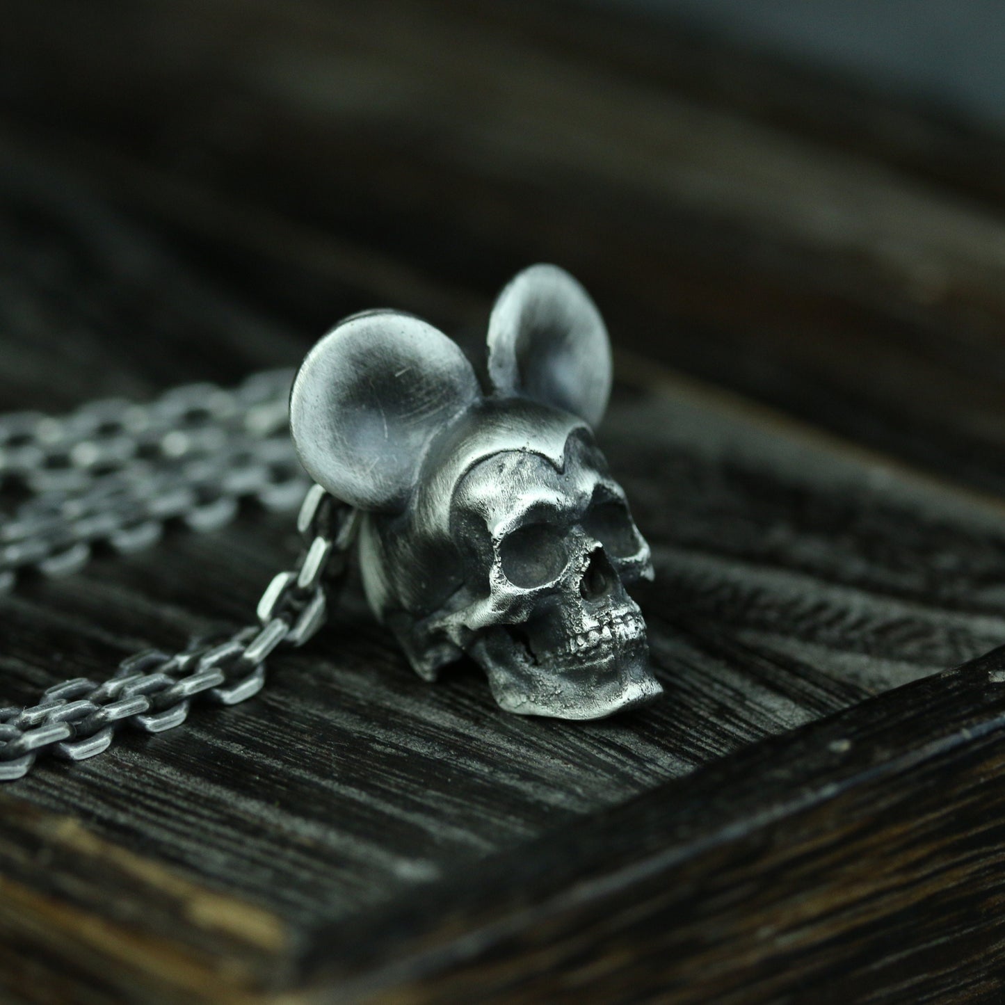 Mickey Mouse Skull 925 Silver Pendant, Dark Gothic Style Sterling Silver Pendant Necklace, Unique Disney Personalized Gift-Craftsman Made