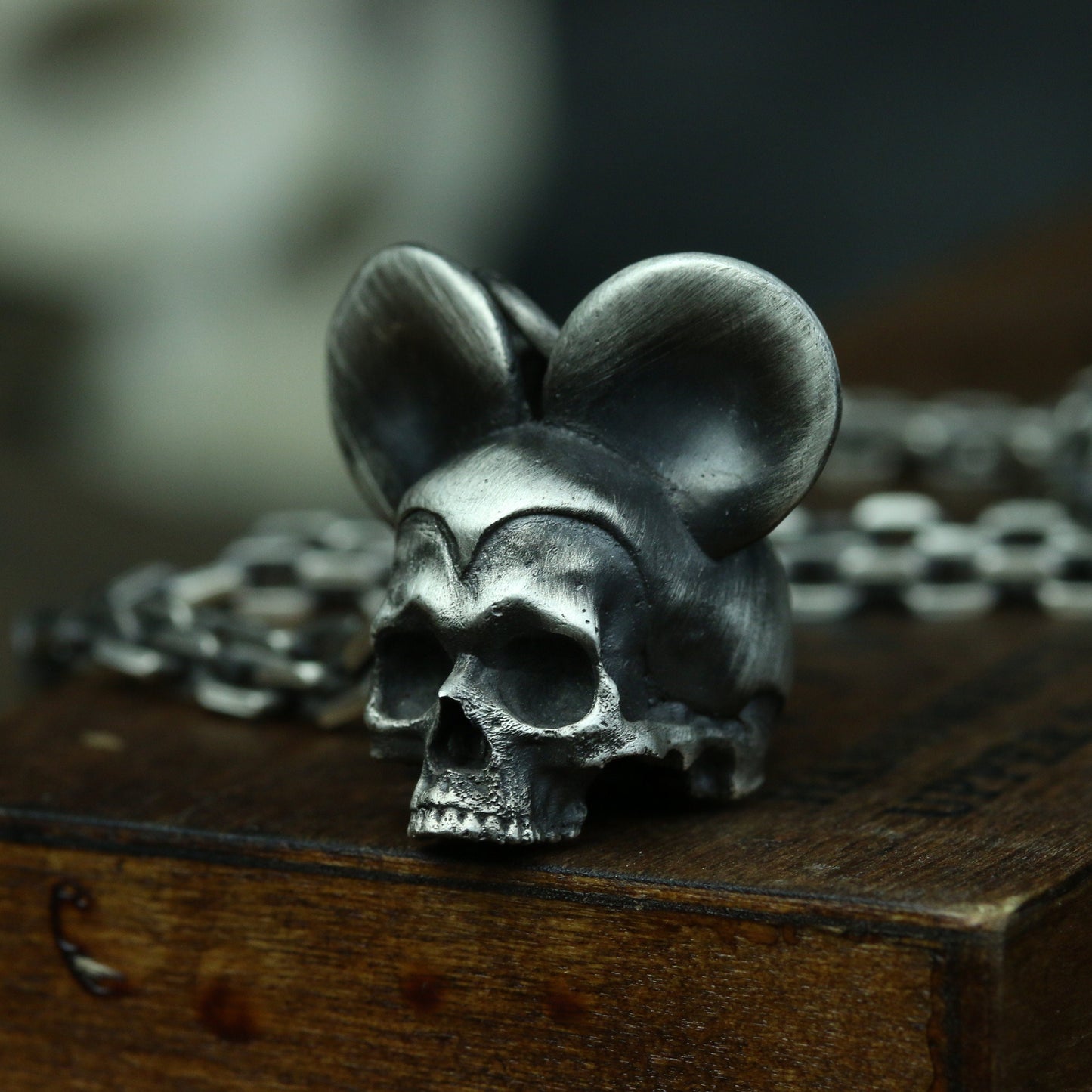 Mickey Mouse Skull 925Silver Pendant, Dark Gothic Style Sterling Silver Pendant Necklace, Disney Unique Personalized Gift-Craftsman Made