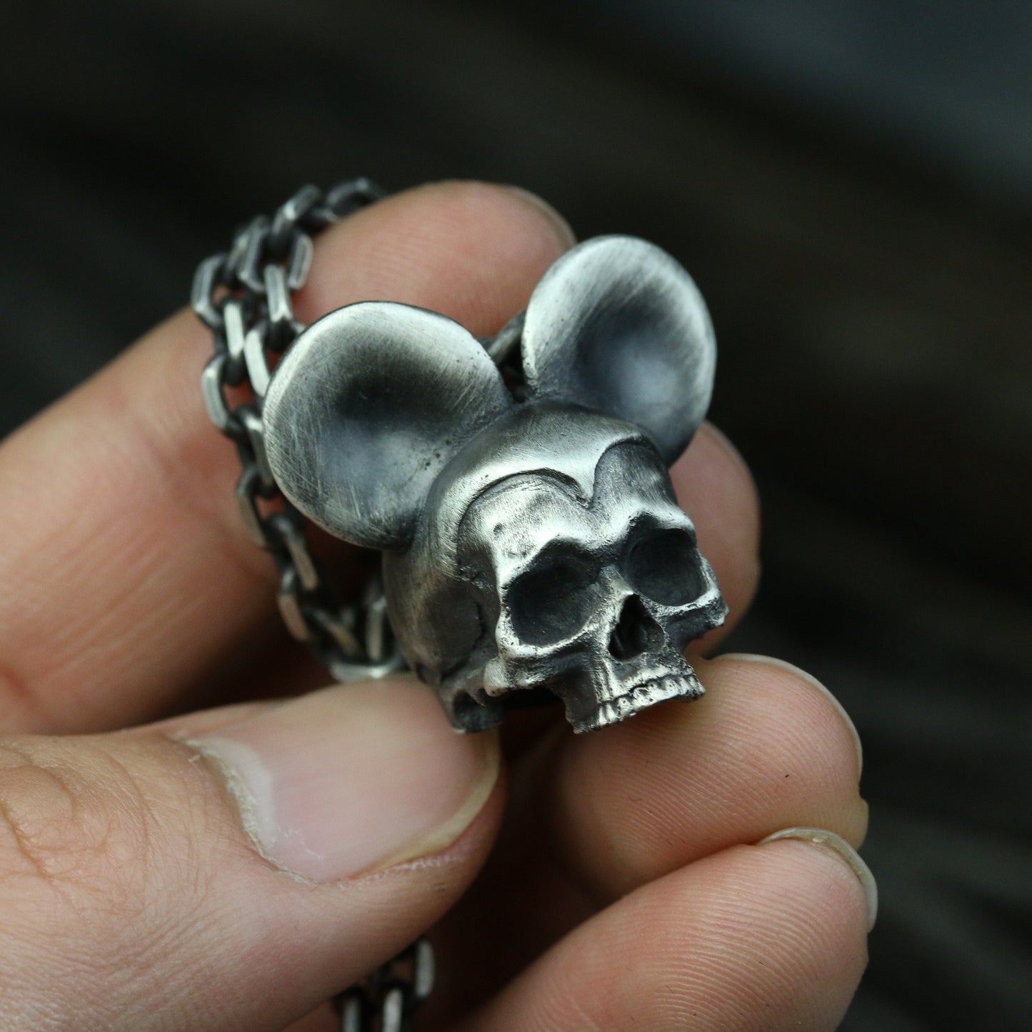 Mickey Mouse Skull 925Silver Pendant, Dark Gothic Style Sterling Silver Pendant Necklace, Disney Unique Personalized Gift-Craftsman Made