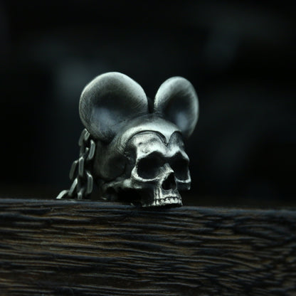 925Silver Lunar Eclipse Big Ear Skull Necklace/Charm/Pendant Fantasy Jewelry