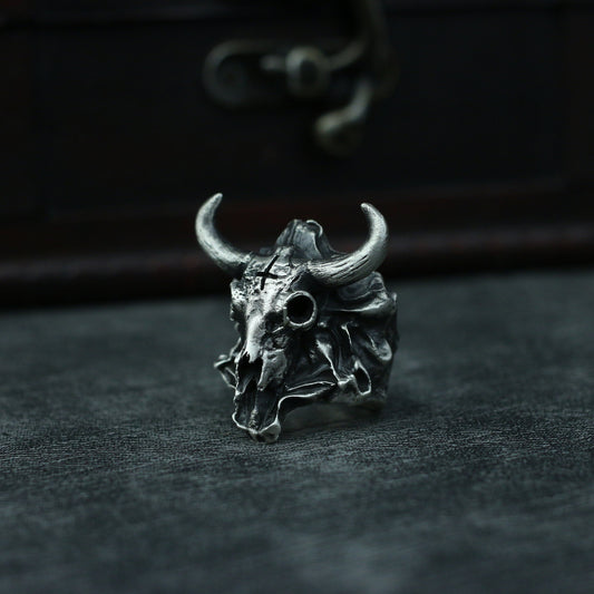 Bull skull 925 silver ring, bison horn skull sterling silver ring, animal skull skeleton ring-craftsman made - SATANHORN