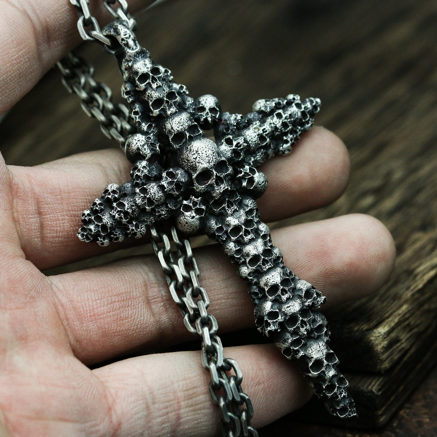 Cross full of skulls, 925 silver pendant necklace, catastrophic religious belief silverware, doomsday cross Christianity-Craftsman made