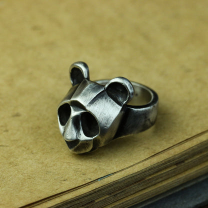 Panda 925 silver ring, brown bear abstract silver ring, simple animal ring sterling silver brass jewelry-Craftsmen made - SATANHORN