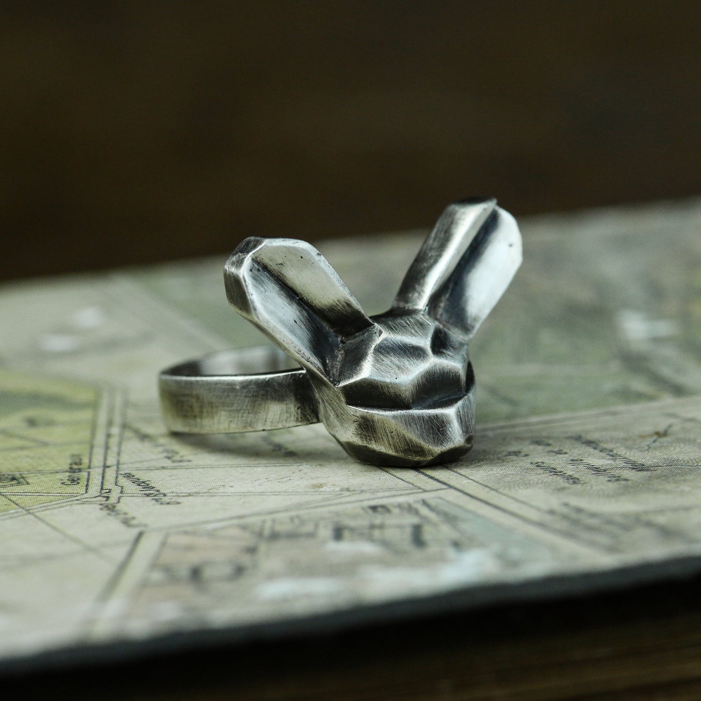 Long-eared rabbit 925 silver ring, rabbit abstract silver ring, simple animal ring sterling silver brass jewelry-Craftsmen made