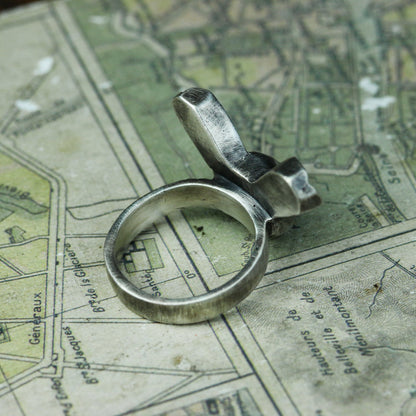 Long-eared rabbit 925 silver ring, rabbit abstract silver ring, simple animal ring sterling silver brass jewelry-Craftsmen made - SATANHORN
