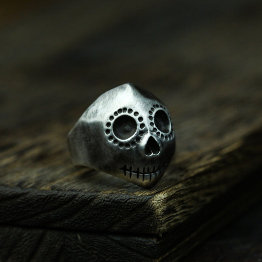 Silent skull 925 silver ring, simple abstract 925 silver ring, personality ring sterling silver brass jewelry-Craftsmen made