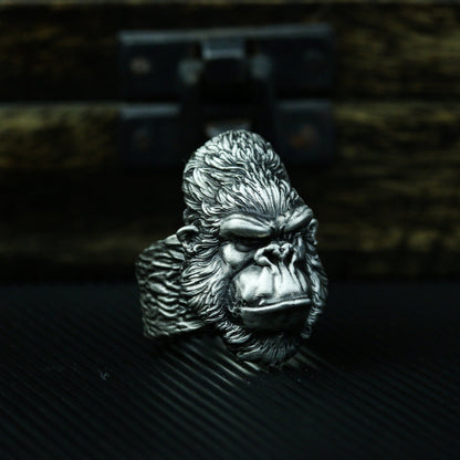 Gorilla 925 silver ring, King Kong 925 silver ring, personalized monkey wild man ring jewelry-Craftsmen made - SATANHORN