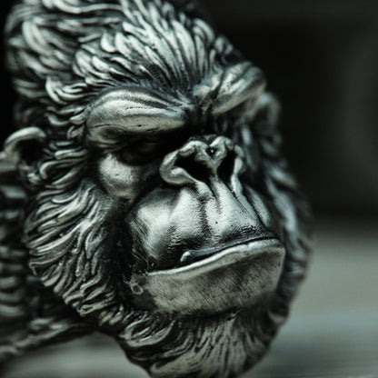 Gorilla 925 silver ring, King Kong 925 silver ring, personalized monkey wild man ring jewelry-Craftsmen made - SATANHORN