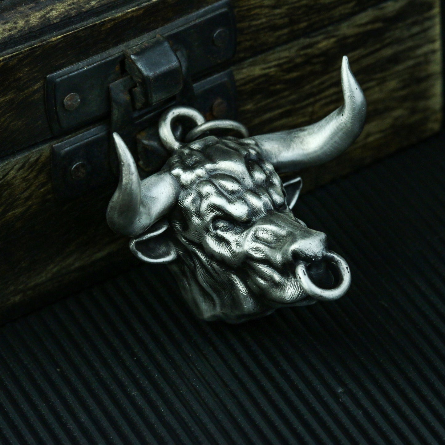 Bull head 925 silver pendant, big buffalo wild horns 925 silver pendant necklace, a wild personality African jewelry-Craftsmen made