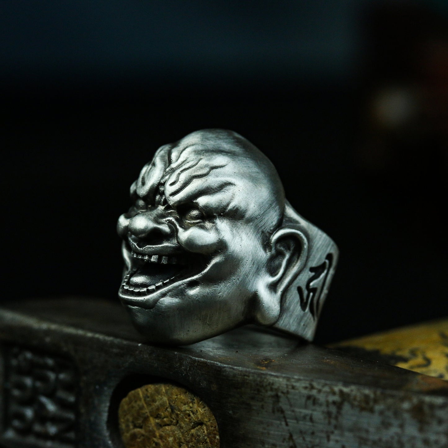 Maitreya Buddha 925 silver ring, wicked Maitreya dark style 925 silver ring, unique personality jewelry-Craftsmen made