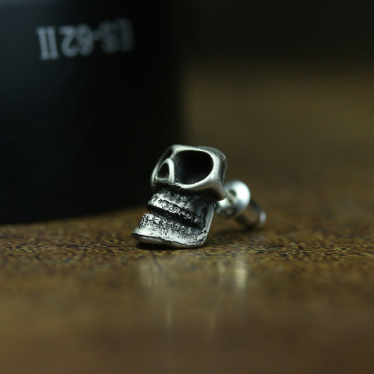 Creativity Skull 925 Silver Ear studs, bizarre skull earrings, rare jewelry sterling silver handmade - Craftsman made