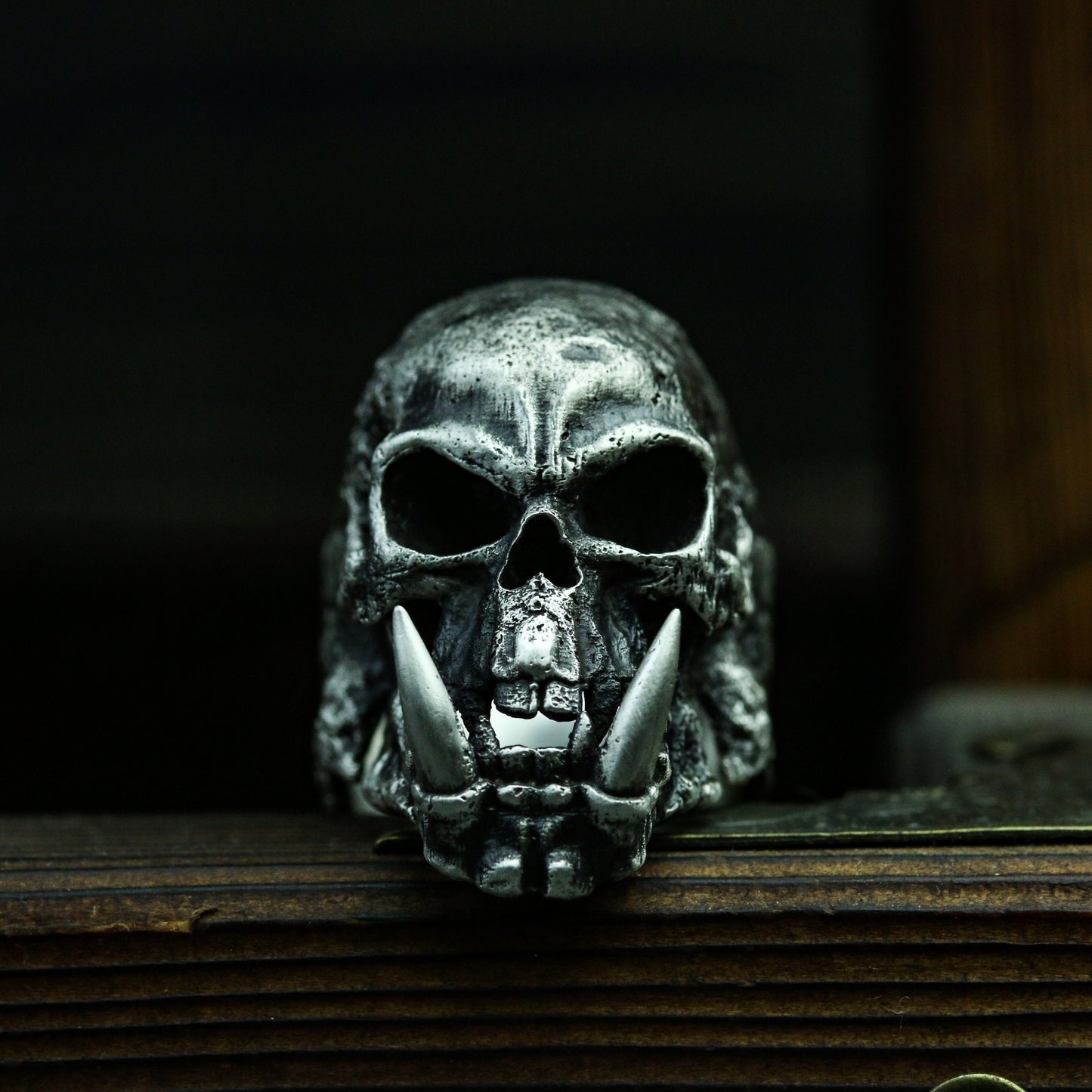 Skull Fangs 925 silver ring, houndstooth fangs skull jewelry, gothic silver ring, Biker silver jewelry, men/women/rings-Craftsmen made