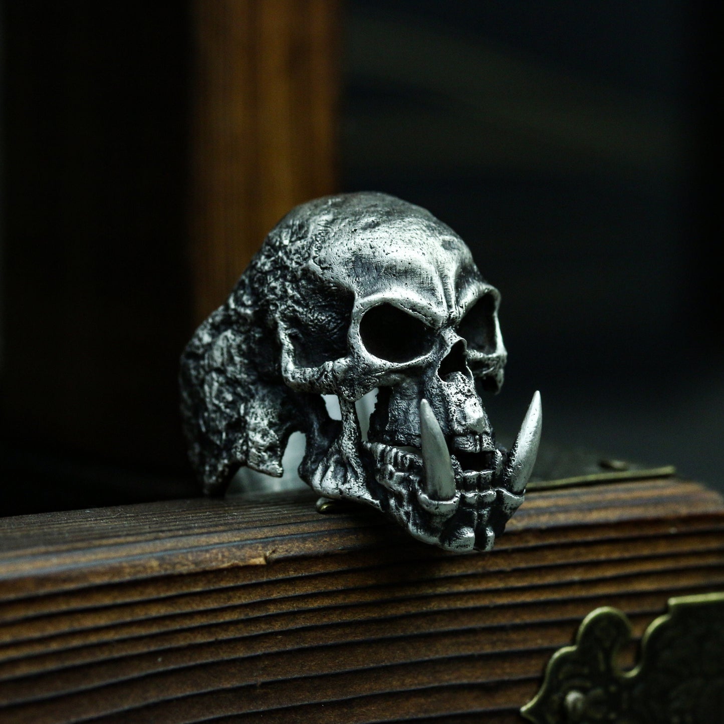 Skull Fangs 925 silver ring, houndstooth fangs skull jewelry, gothic silver ring, Biker silver jewelry, men/women/rings-Craftsmen made