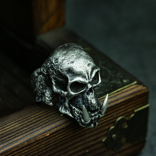 Skull Fangs 925 silver ring, houndstooth fangs skull jewelry, gothic silver ring, Biker silver jewelry, men/women/rings-Craftsmen made - SATANHORN