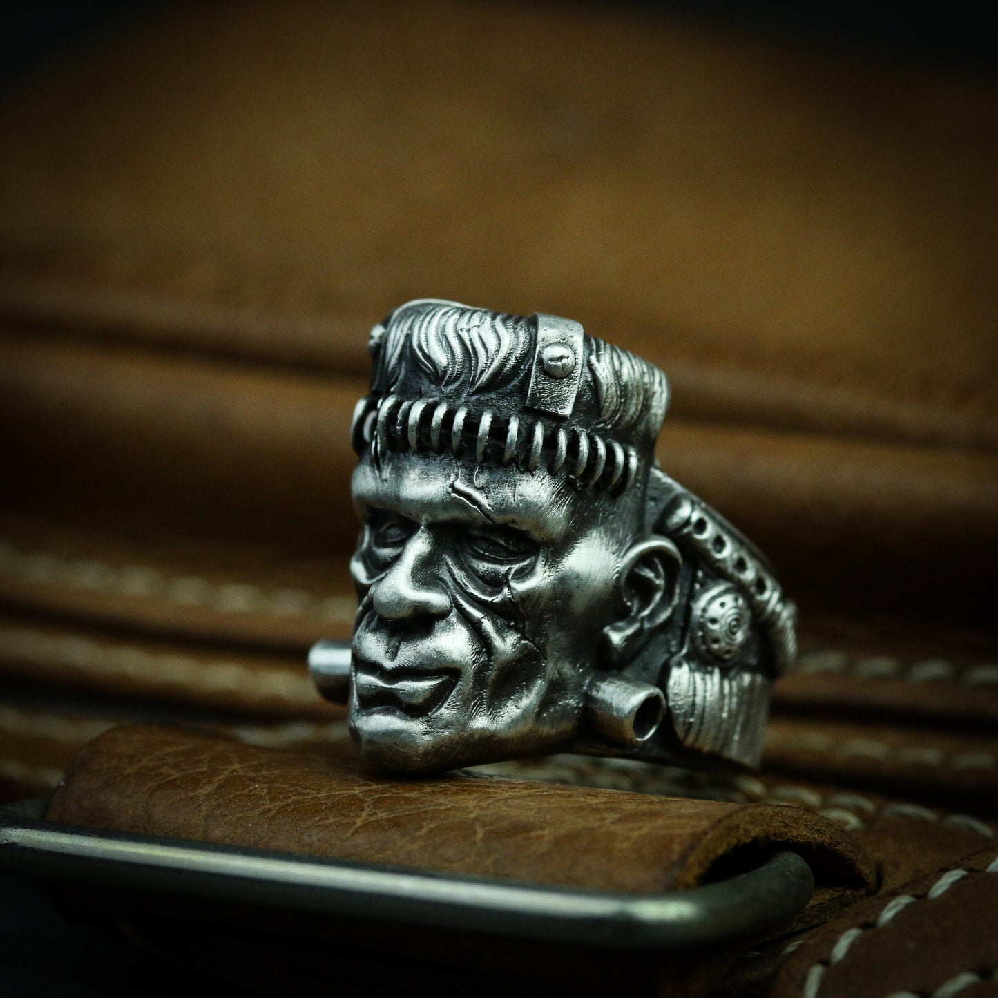 Frankenstein 925 silver ring, protagonist of Frankenstein movie,Boris Karloff，punk biohazard ring, Prometheus-Craftsmen made