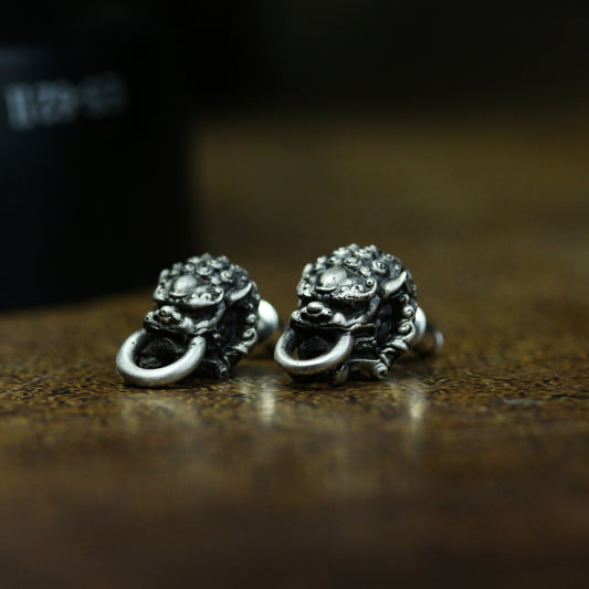925 silver Lion Ear studs, oriental style lion earrings, solid sterling silver handmade ear decoration gift-Craftsmen made