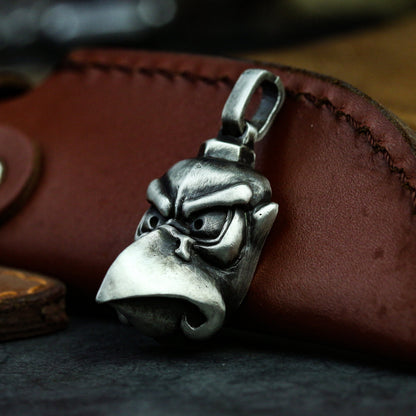 Karasu Tengu Japanese 925 Silver Dorei Bell Karasu kabuto necklace pendant, Crow Tengu Pair Samurai Battle Patch Karasu - Craftsmen made