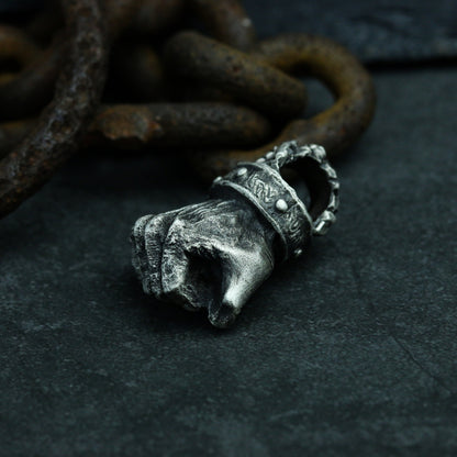 Fist 925 Silver Pendant Necklace, Power Necklace Pendant Handmade in Brass Sterling Silver, Human Hand Pendant - Craftsmen made