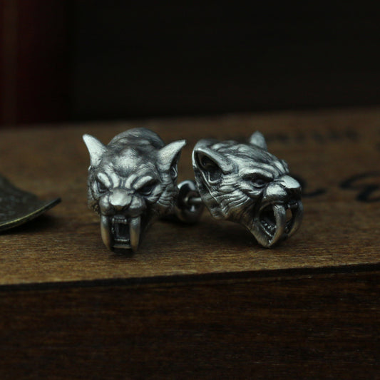 Saber Tooth Tiger Stud Earrings jewelry Silver Gift