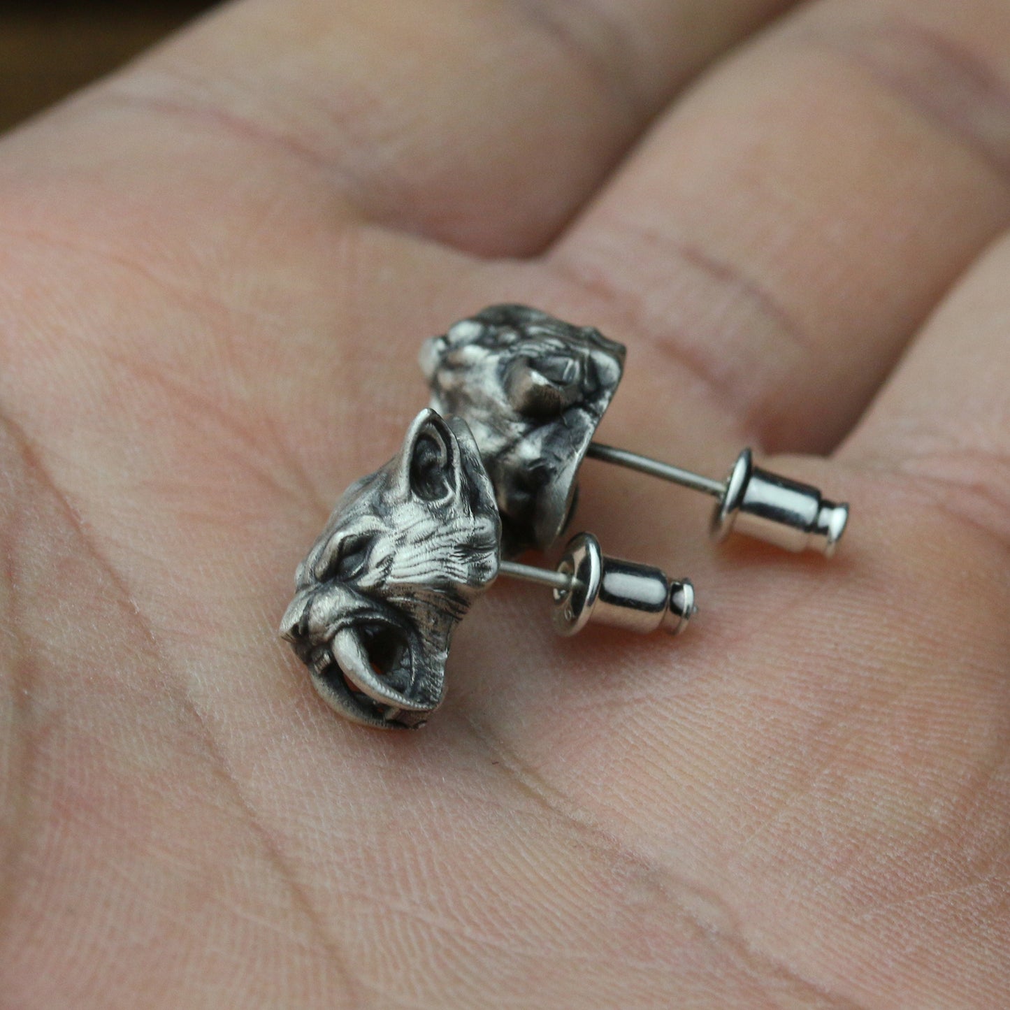 Saber Tooth Tiger Stud Earrings jewelry Silver Gift