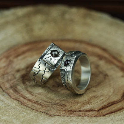 Red agate 925 silver ring, simple inlaid couple ring, special silver ring for girls and boys, holiday gift sterling silver-Craftsman made - SATANHORN