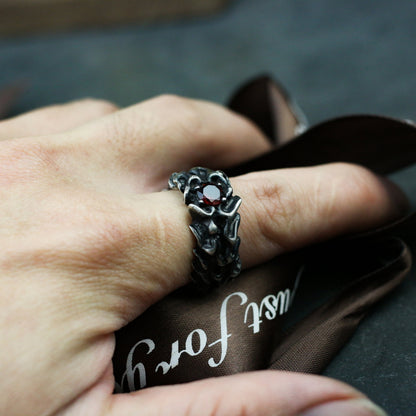 Garnet 925 silver ring, Chinese five element fire, couple ring, ring for girls and boys, Silver jewelry for holiday gift-Craftsman made - SATANHORN