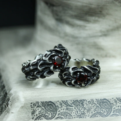 Garnet 925 silver ring, Chinese five element fire, couple ring, ring for girls and boys, Silver jewelry for holiday gift-Craftsman made - SATANHORN