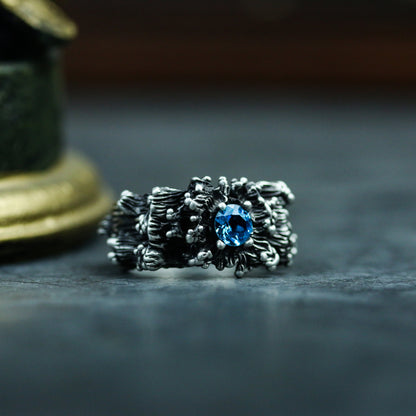 Topaz 925 silver ring, Chinese five-element water, unique inlaid ring, gem ring sterling silver gift-Craftsman made - SATANHORN