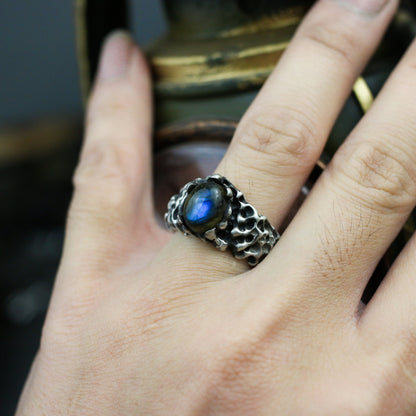 Moonstone 925 silver ring, inlaid gemstone ring, couple jewelry, sterling silver gift sapphire-Craftsman made - SATANHORN