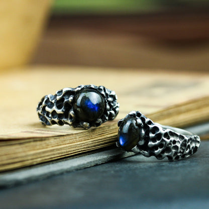 Moonstone 925 silver ring, inlaid gemstone ring, couple jewelry, sterling silver gift sapphire-Craftsman made - SATANHORN