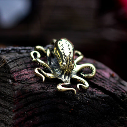 Octopus Cthulhu 925 silver Pendant Necklace Brass and Sterling Silver, Sleeping God Cthulhu-Octopus Paul Pendant Necklace-Craftsmen made