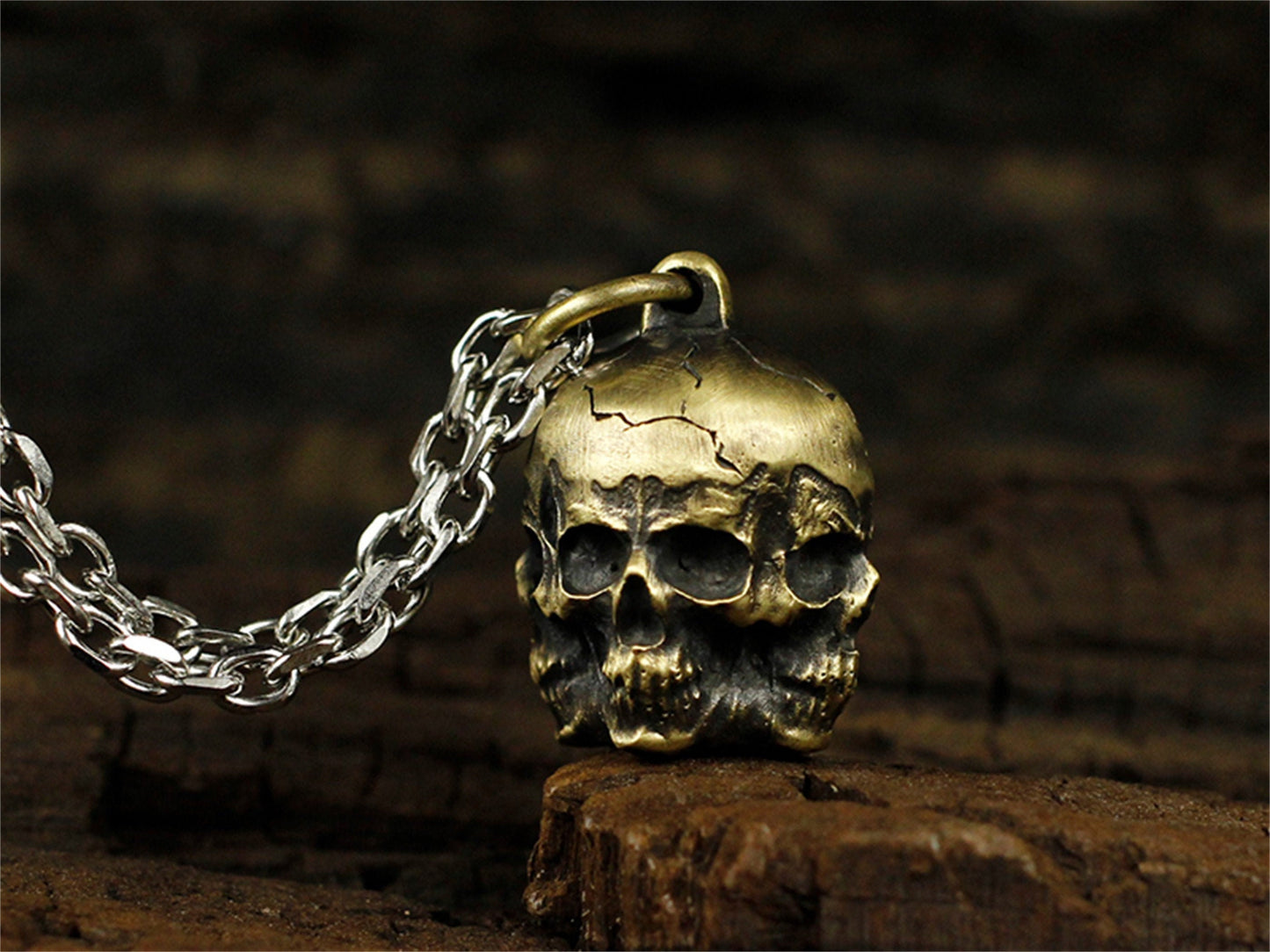 Multi-faceted Skull 925 Silver/brass pendant necklace, variant skull pendant, handmade in 925 sterling silver, brass jewelry- Craftsman made