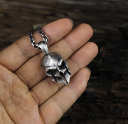 Spartan mask 925 silver pendant, Spartan warrior jewelry, creative skull pendant unique sterling silver gift-craftsman made - SATANHORN