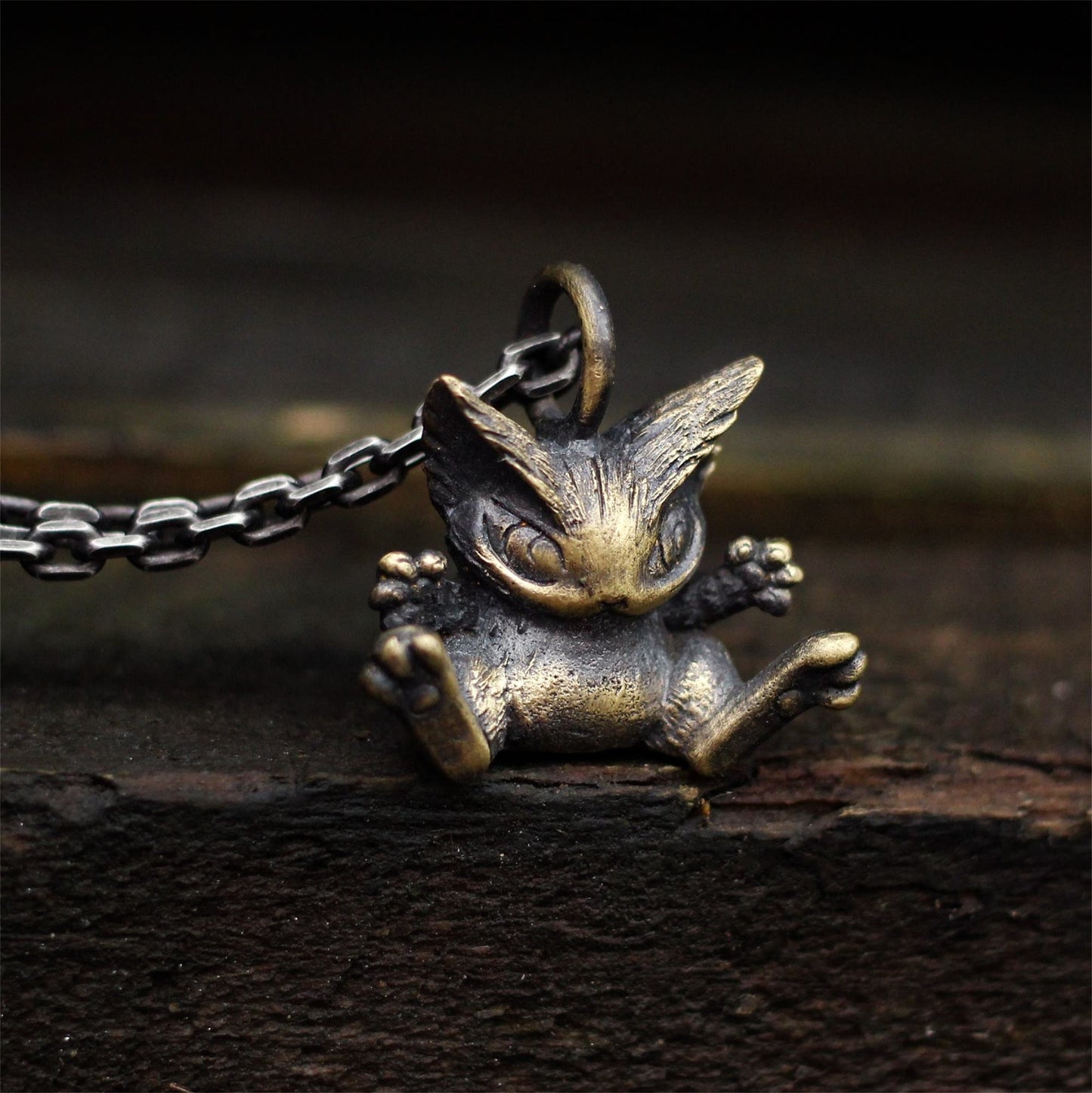 Big ear cat 925 silver/brass pendant necklace, A Cute kitty need a hug, A unique and interesting necklace pendant gift-Craftsmen made