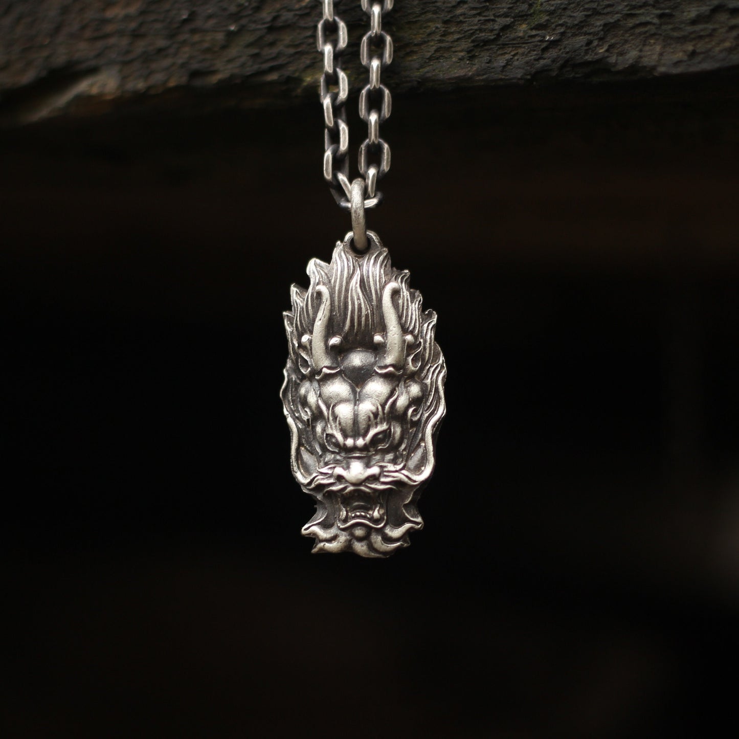 China Dragon 925 Silver pendant,Dragon Totem Silver Jewelry, dragon head tag-Craftsmen made