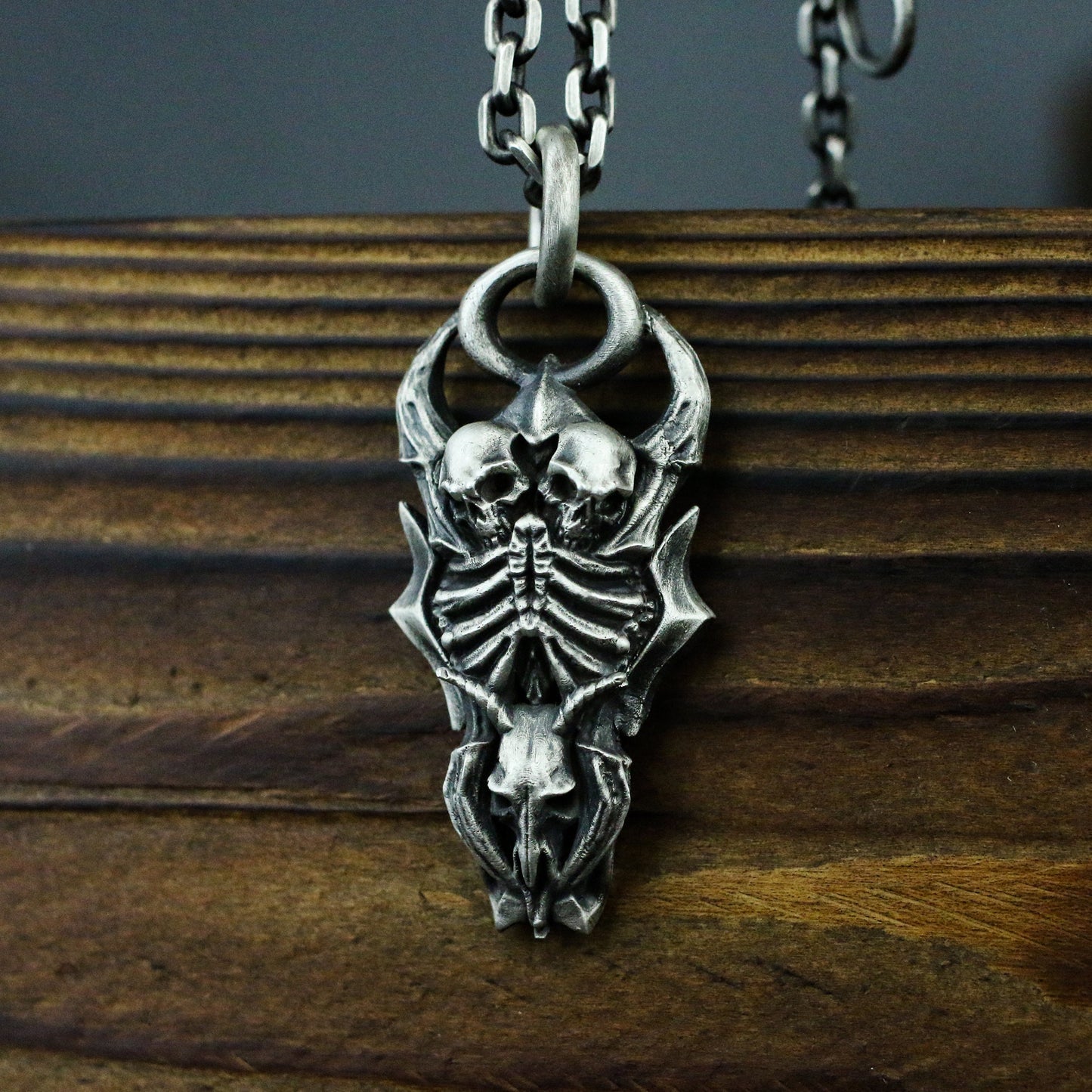 Sheep head skull skeleton 925 silver pendant necklace, dark personality sterling silver Gothic handmade jewelry gift-Craftsmen made