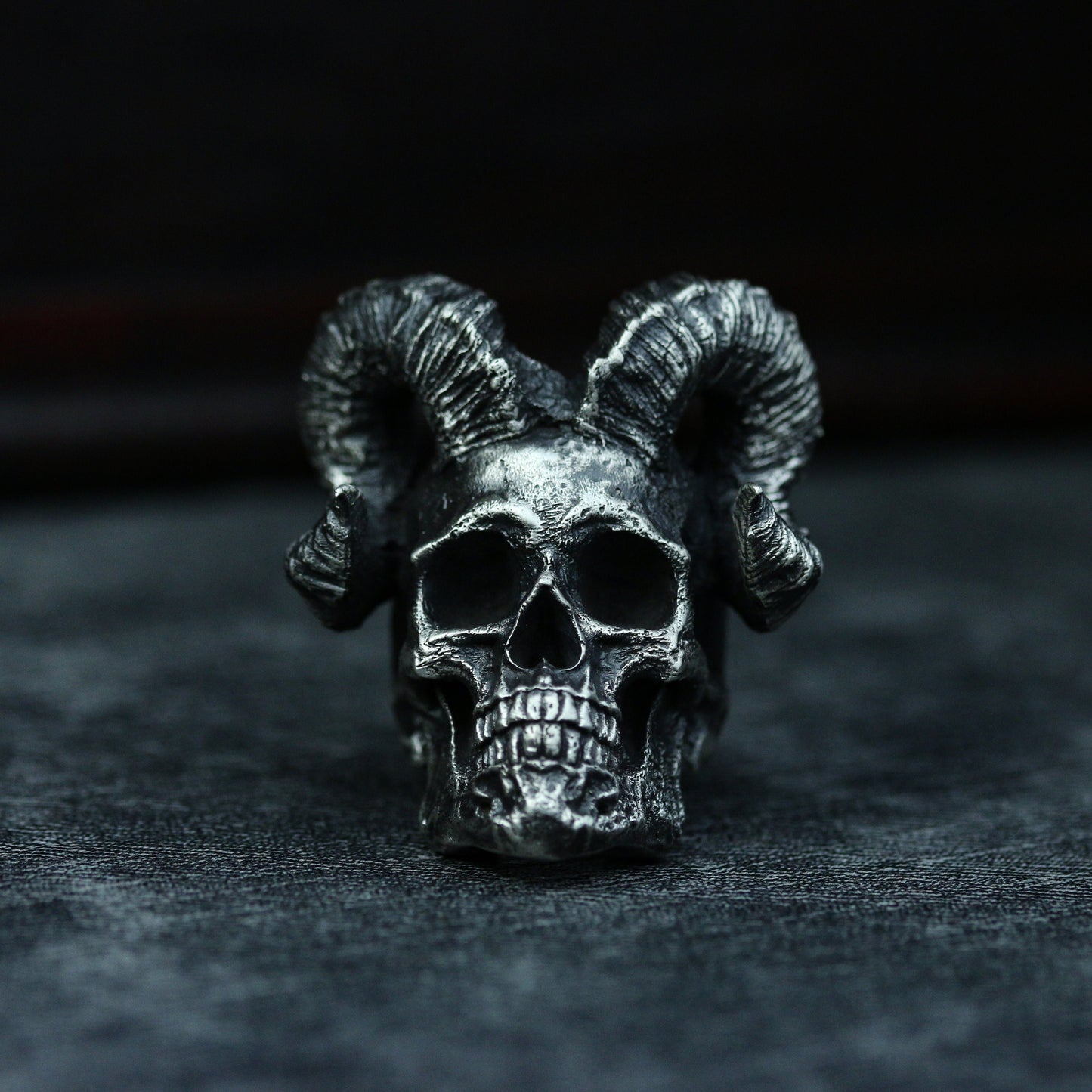 Horned skull 925 silver ring, devil horns skull sterling silver ring, personalized creative handmade gifts-craftsman made