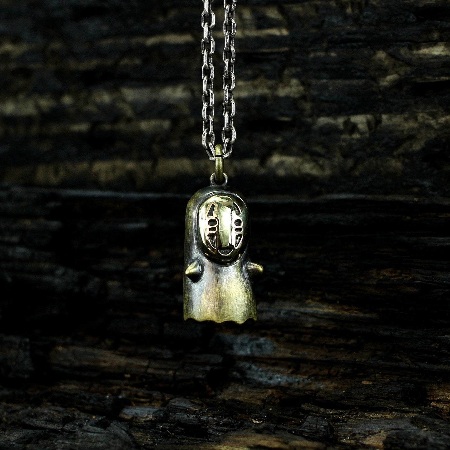 No face man ghost 925 silver pendant necklace, Faceless man anime character pendant necklace-Craftsman made