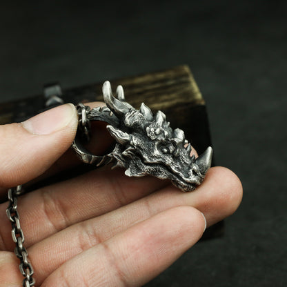 Unicorn Dragon 925 Silver Pendant Necklace,Dragon head pendant, Dragon Silver jewelry,Animal skull sterling silver Pendant-Craftsman made - SATANHORN