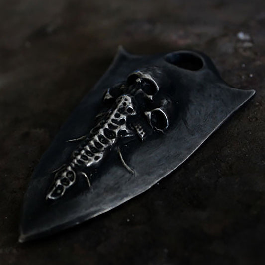 Shield Spine 925 Sterling Silver Skull Pendant, Skull 925 Sterling Silver Pendant, Skull Necklace, Skull Jewelry, Gift for Him-Handmade