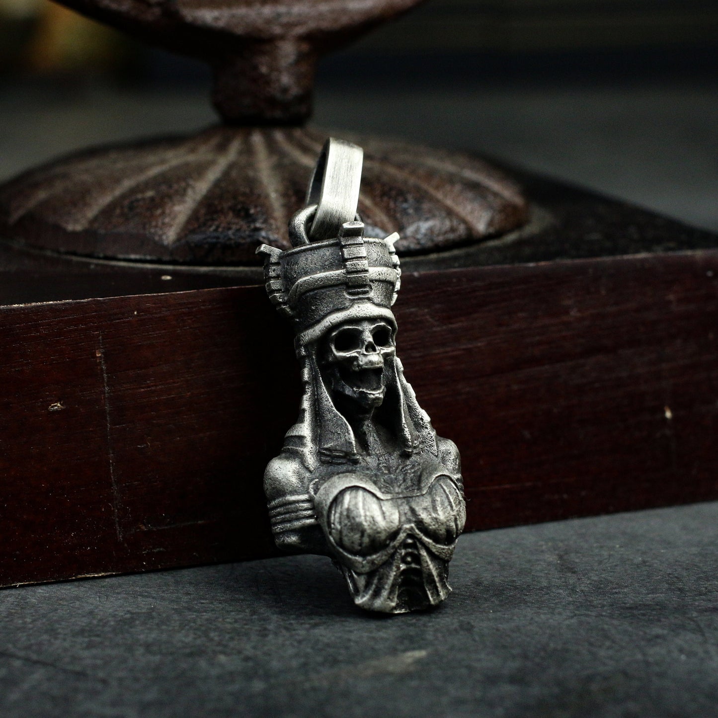 Cleopatra 925 Silver Skull Pendant Necklace, Ancient Egyptian Queen Skull Necklace Pendant, Ghost Exotic Silver Jewelry-Craftsmen made