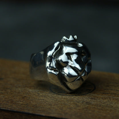 Lion King 925 Silver Ring, Lion Heart King Sterling Silver Jewelry, Bright Silver Ring Personalized Gift Everyday Jewelry-Craftsmen made - SATANHORN